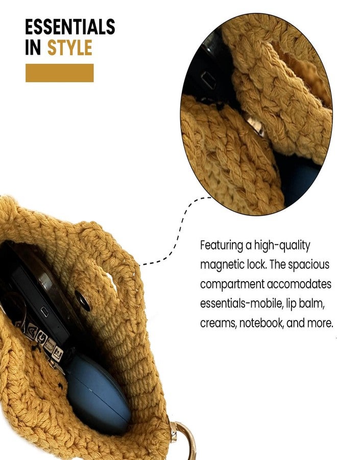 Kind Strings Sling Handbags for Women Handmade Crochet Bag Sling purse for women Shoulder Bag (Yellow) - Image 4